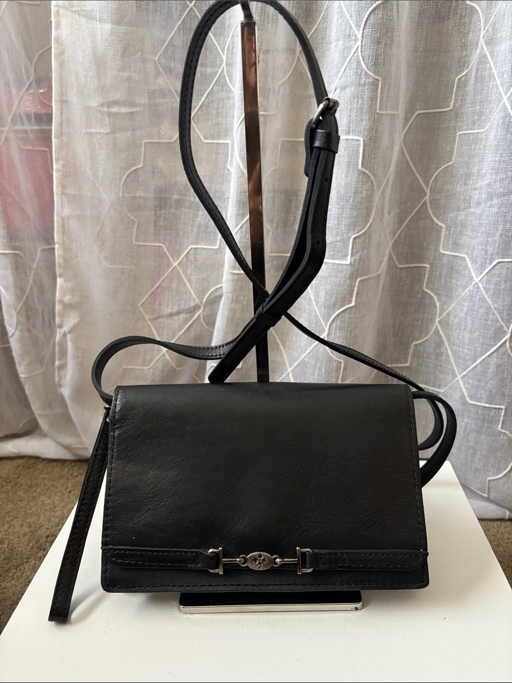 Patricia Nash Classic Black Leather Crossbody Bag with Detachable Strap